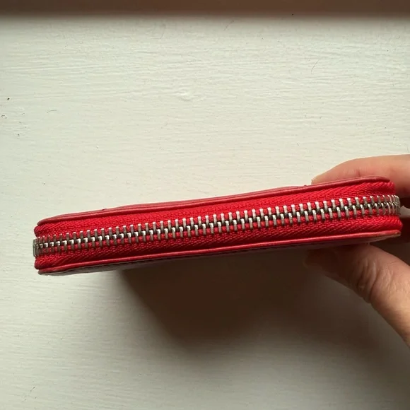 Longchamp Red Leather zip card case coin purse Wallet - Picture 4 of 9